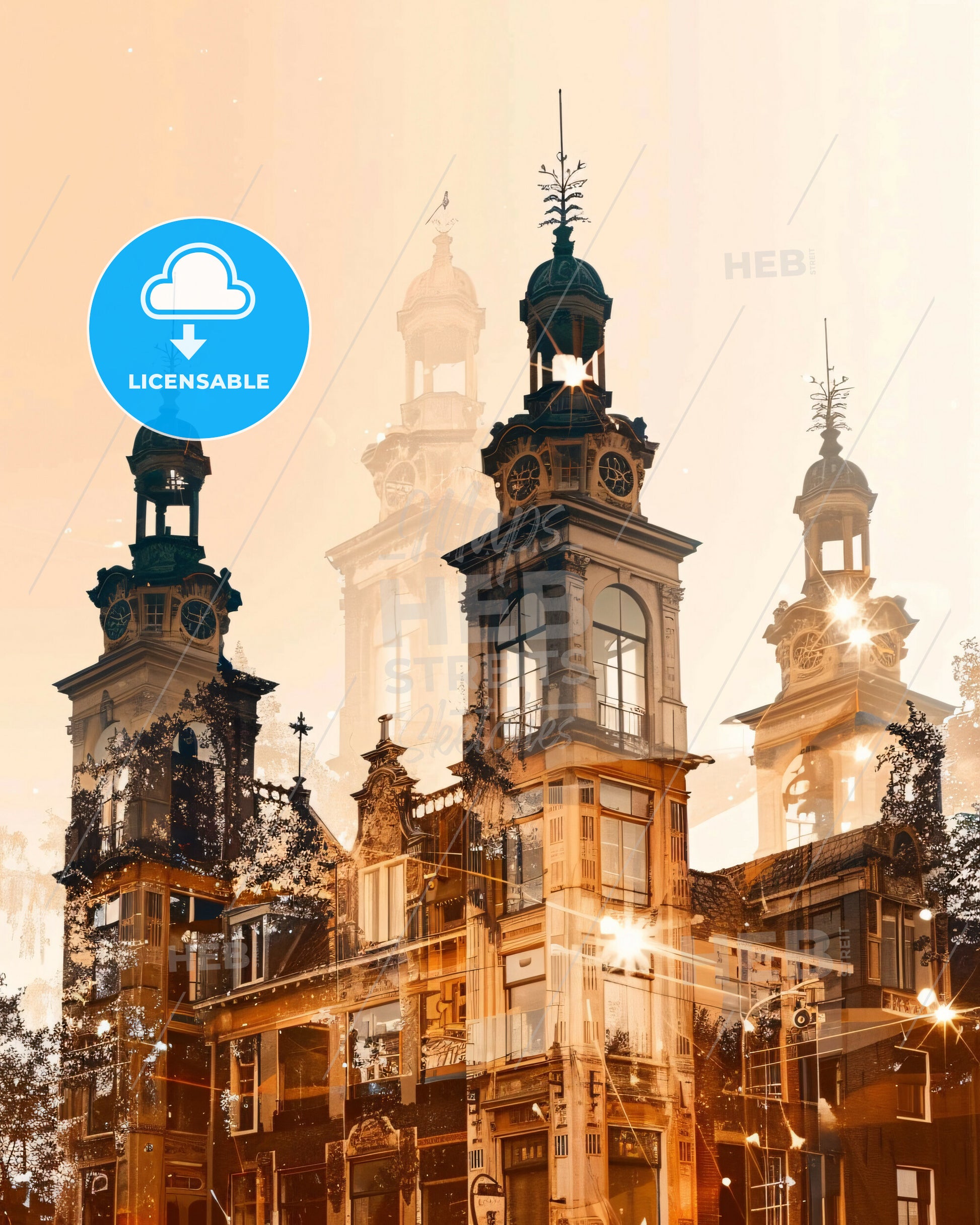 Alphen aan den Rijn Cityscape Art: Illuminate Your Walls - A building with towers and lights