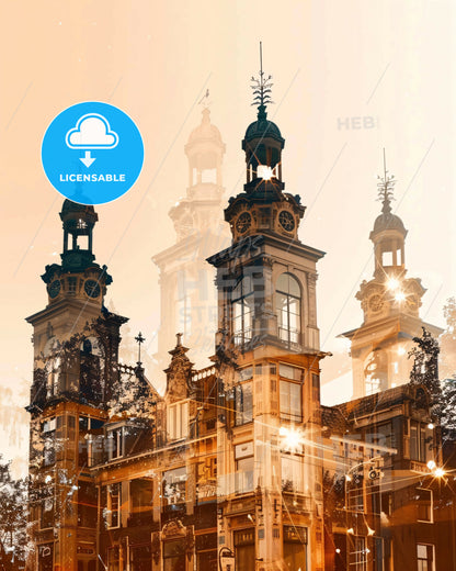 Alphen aan den Rijn Cityscape Art: Illuminate Your Walls - A building with towers and lights