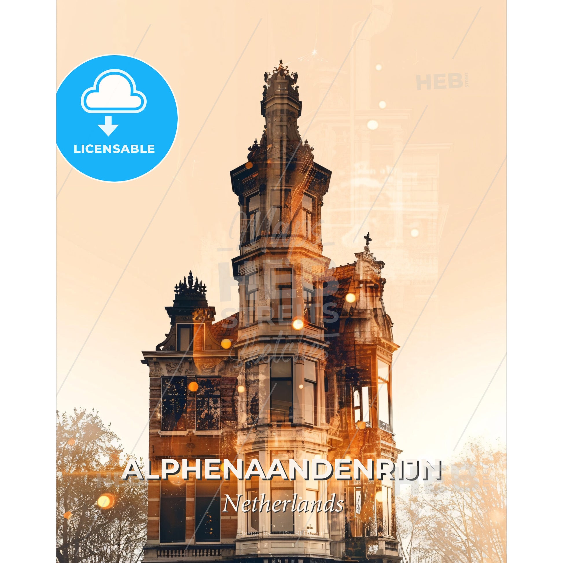 Alphen aan den Rijn Skyline Sparks City Icon Art - A building with a tower - Square format print template