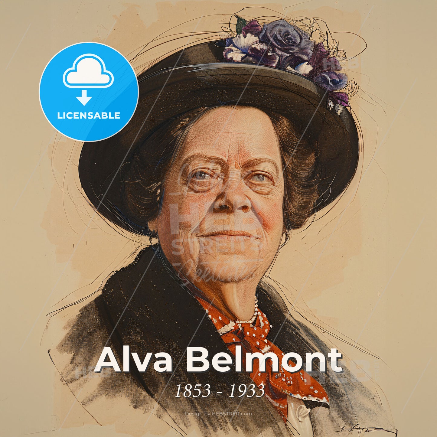 Alva Belmont, 1853 - 1933, American socialite and suffragist - A Painting Of A Woman Wearing A Hat Print Template