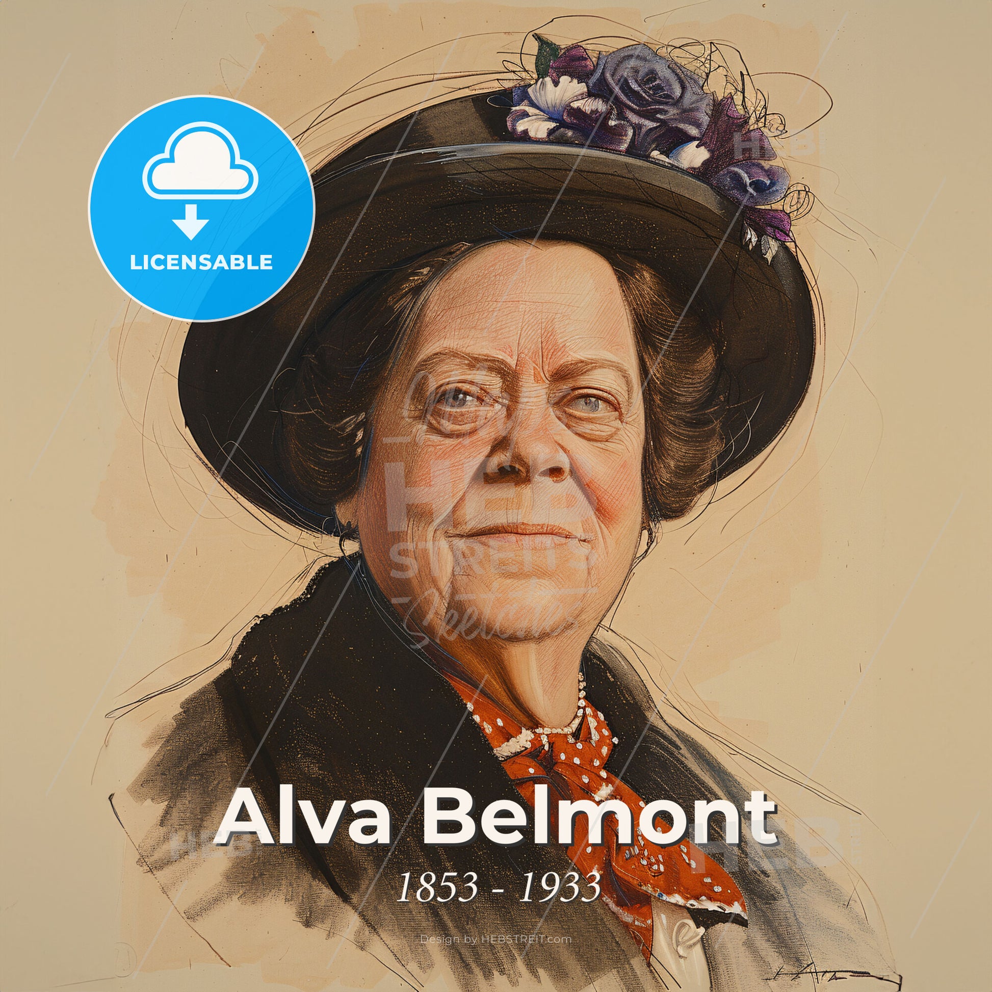 Alva Belmont, 1853 - 1933, American socialite and suffragist - A Painting Of A Woman Wearing A Hat Print Template