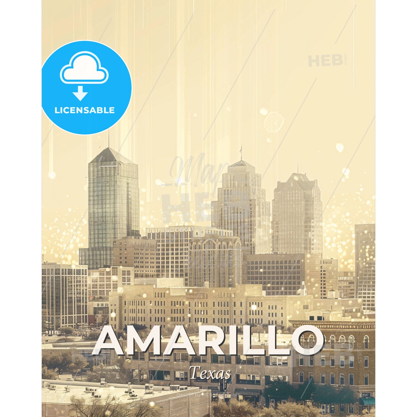 Amarillo City Skyline Double Exposure Poster - A city skyline with many tall buildings - Square format print template