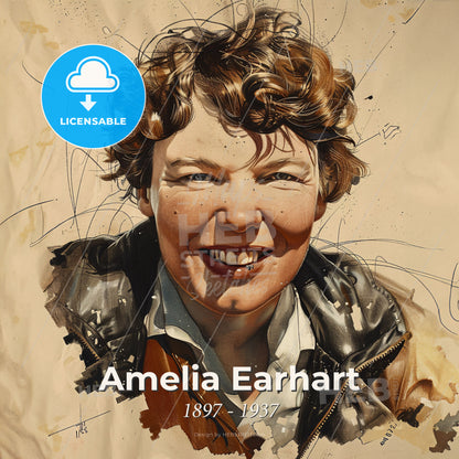 Amelia Earhart, 1897 - 1937, American aviator - A Woman Smiling With Curly Hair Print Template