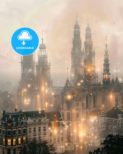 Amersfoort Cityscape Skyline Poster, Local Architecture Icons - A large building with towers and lights