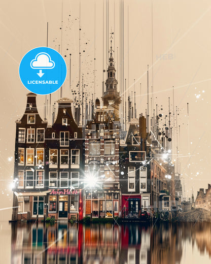 Amsterdam City Double Exposure Skyline Art - A building in the water