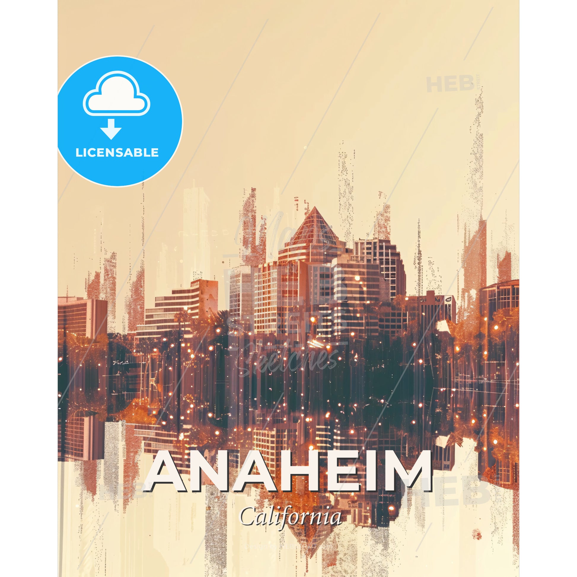 Anaheim City Symphony: Local Hues on Canvas - A city skyline with many buildings - Square format print template