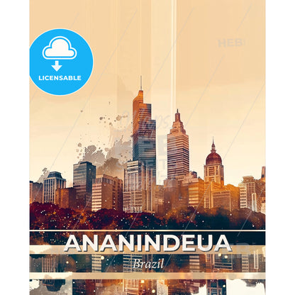 Ananindeua Skyline Composite Art Poster - A city skyline with tall buildings - Square format print template