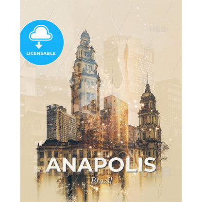 Anapolis Brazil Skyline Art Poster Cityscape Icons Decor - A city skyline with many tall buildings - Square format print template