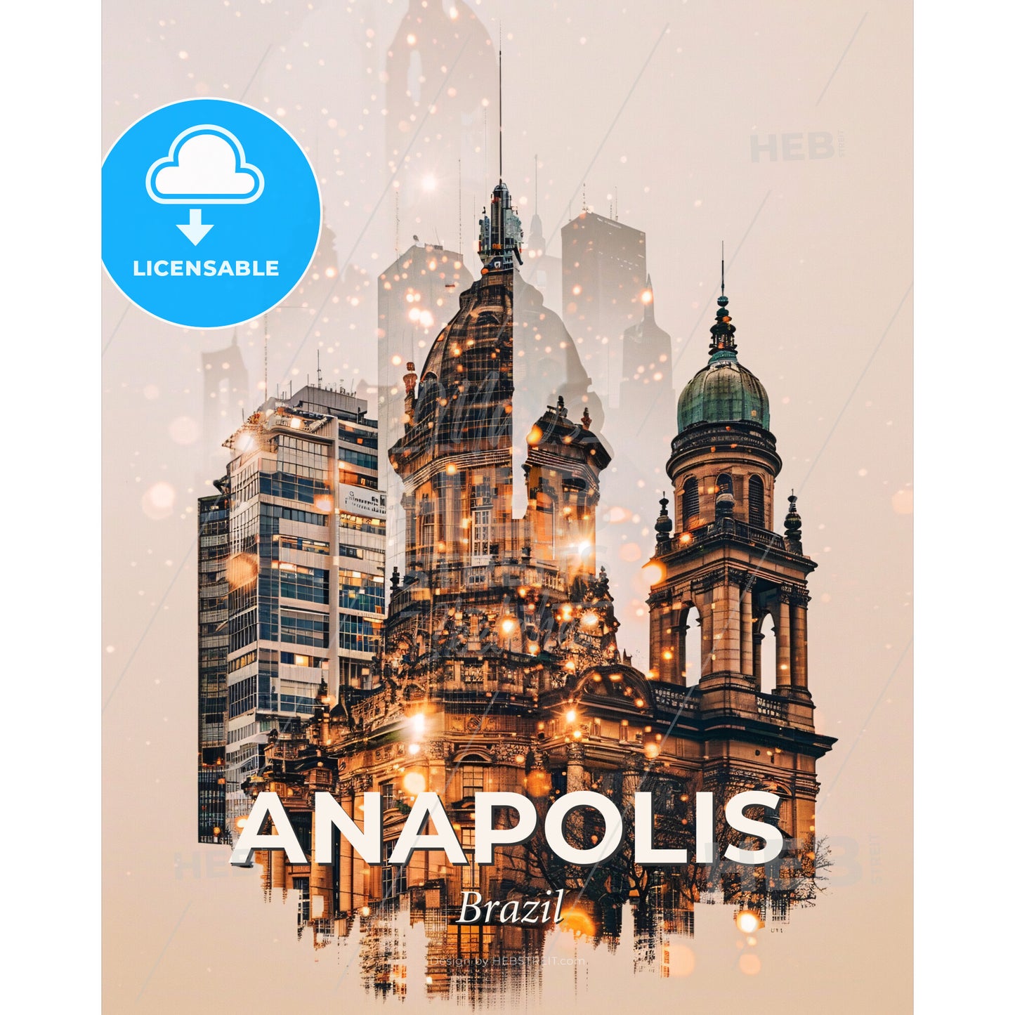 Anapolis, Brazil: Skyline Cityscape Composite Art - A double exposure of a building - Square format print template