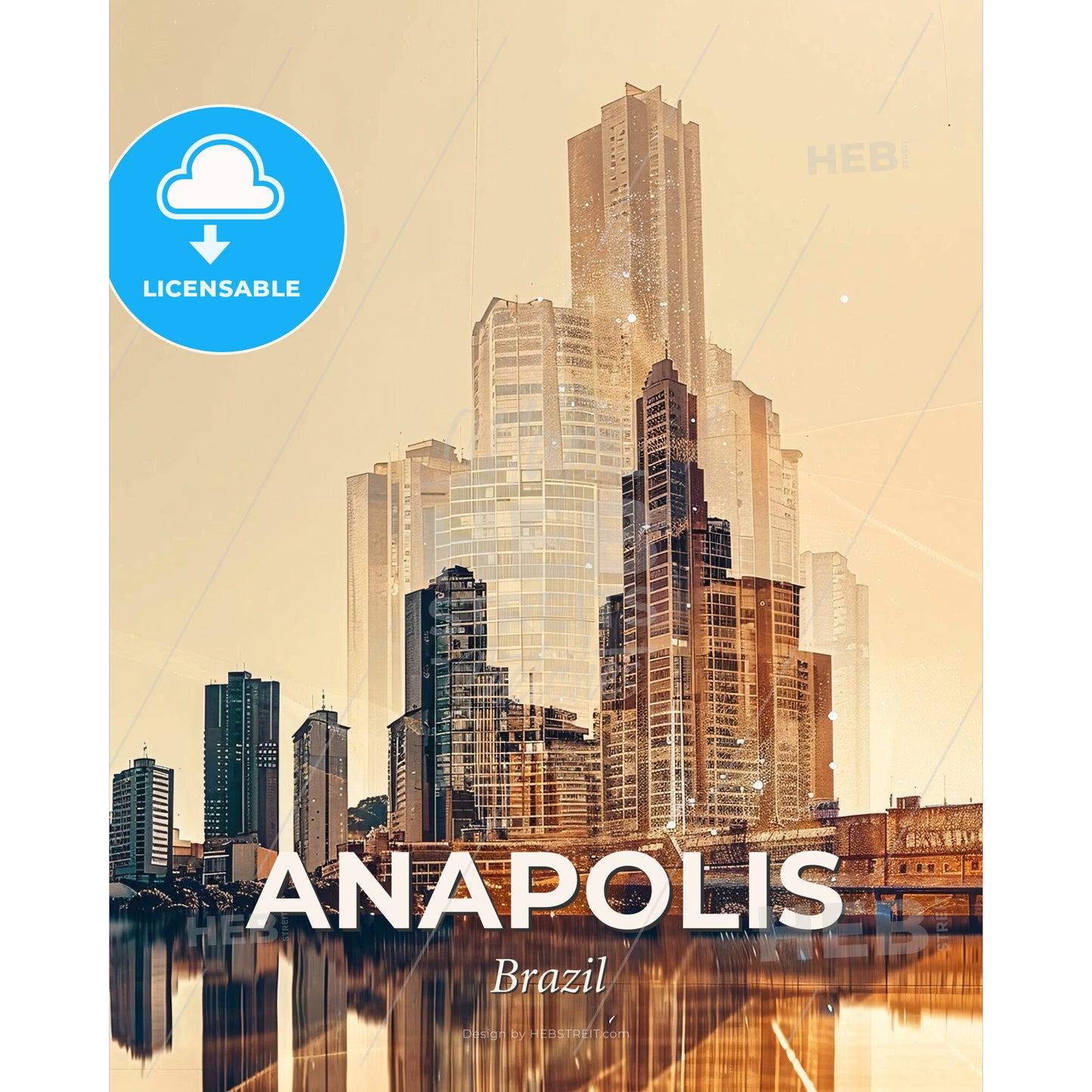 Anapolis Cityscape Sparks in the Night - A city skyline with a bridge over water - Square format print template