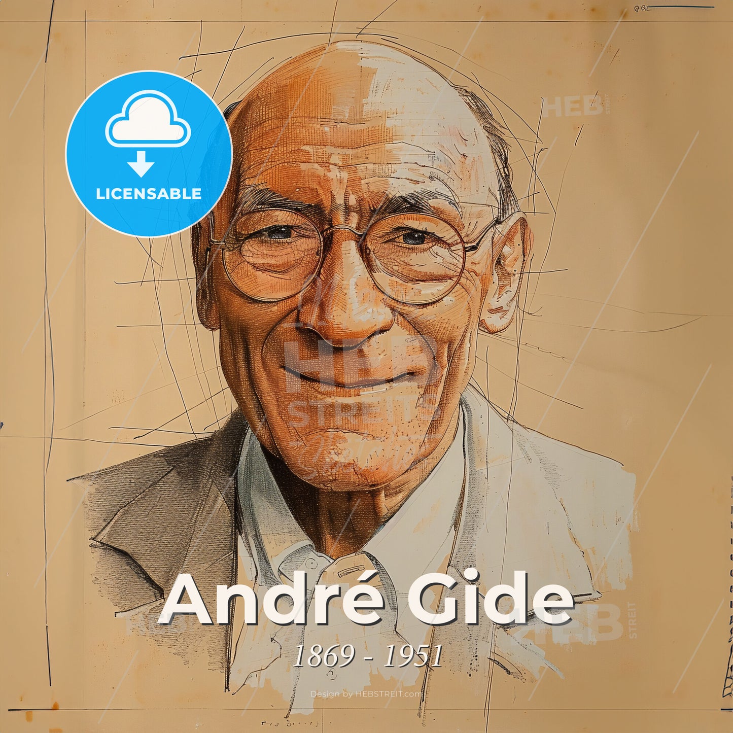 André Gide, 1869 - 1951, French writer - A Man Wearing Glasses And A Suit Print Template