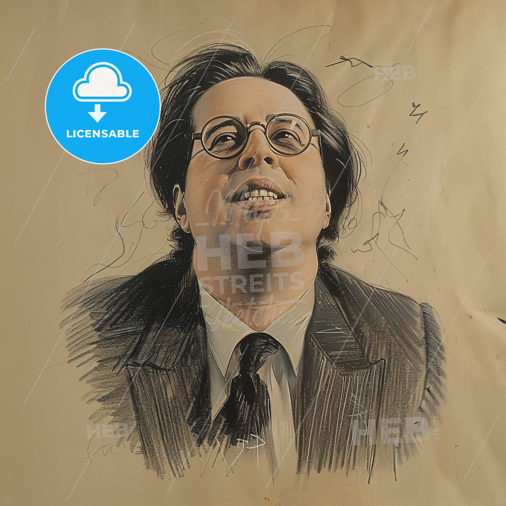 Andres Segovia, 1893 - 1987, Spanish classical guitarist - A Drawing Of A Man Wearing Glasses