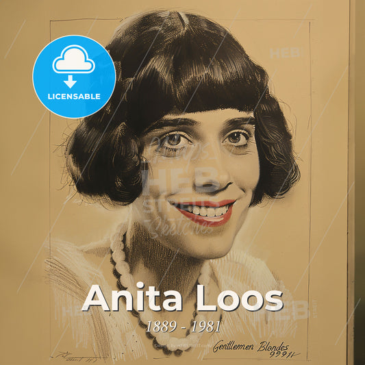 Anita Loos, 1889 - 1981, American screenwriter and author - A Woman With Short Hair Wearing A Pearl Necklace Print Template