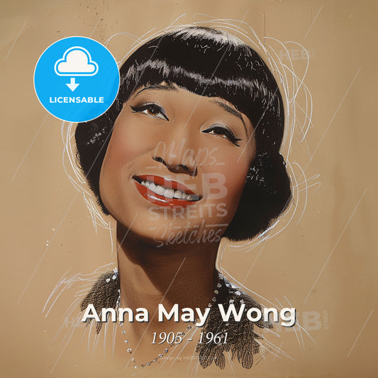 Anna May Wong, 1905 - 1961, American actress - A Woman With Short Black Hair And A Necklace Print Template