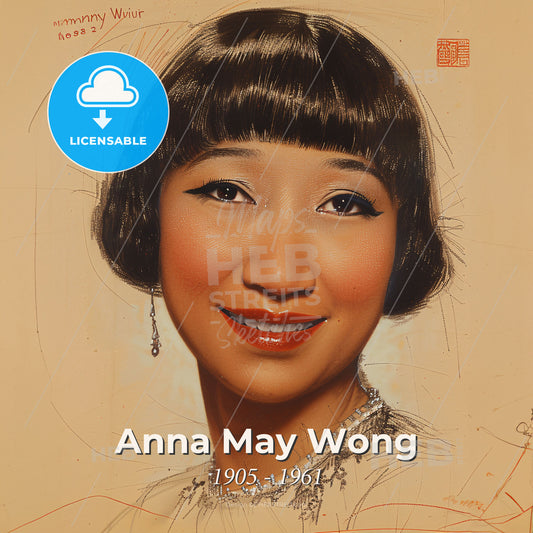 Anna May Wong, 1905 - 1961, American actress - A Woman With Short Hair And A Necklace Print Template