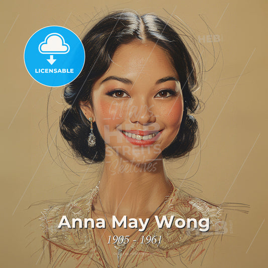 Anna May Wong, 1905 - 1961, American actress - A Woman With A Necklace And Earrings Print Template