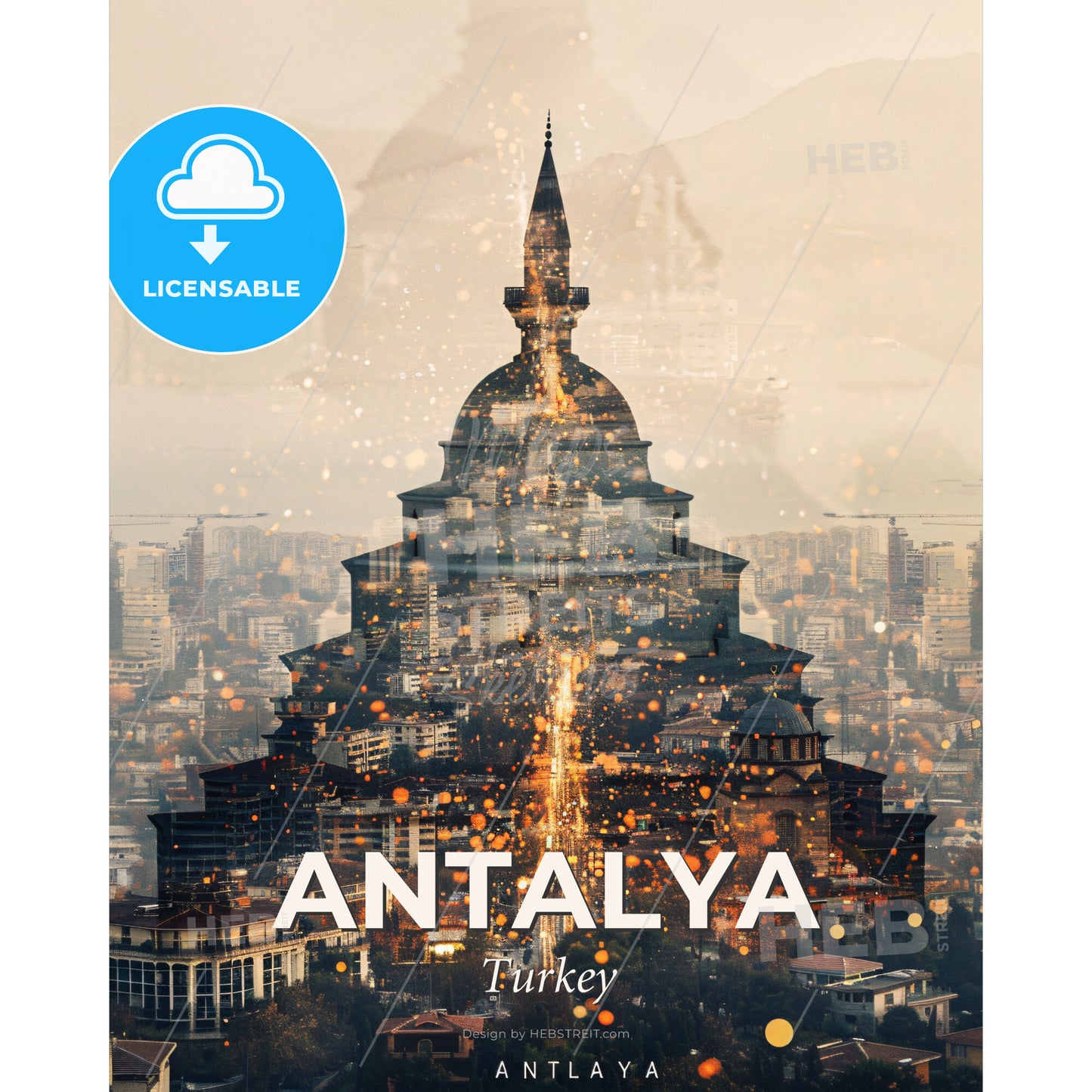 Antalya Skyline Composite Art Poster - A city with a tall building - Square format print template