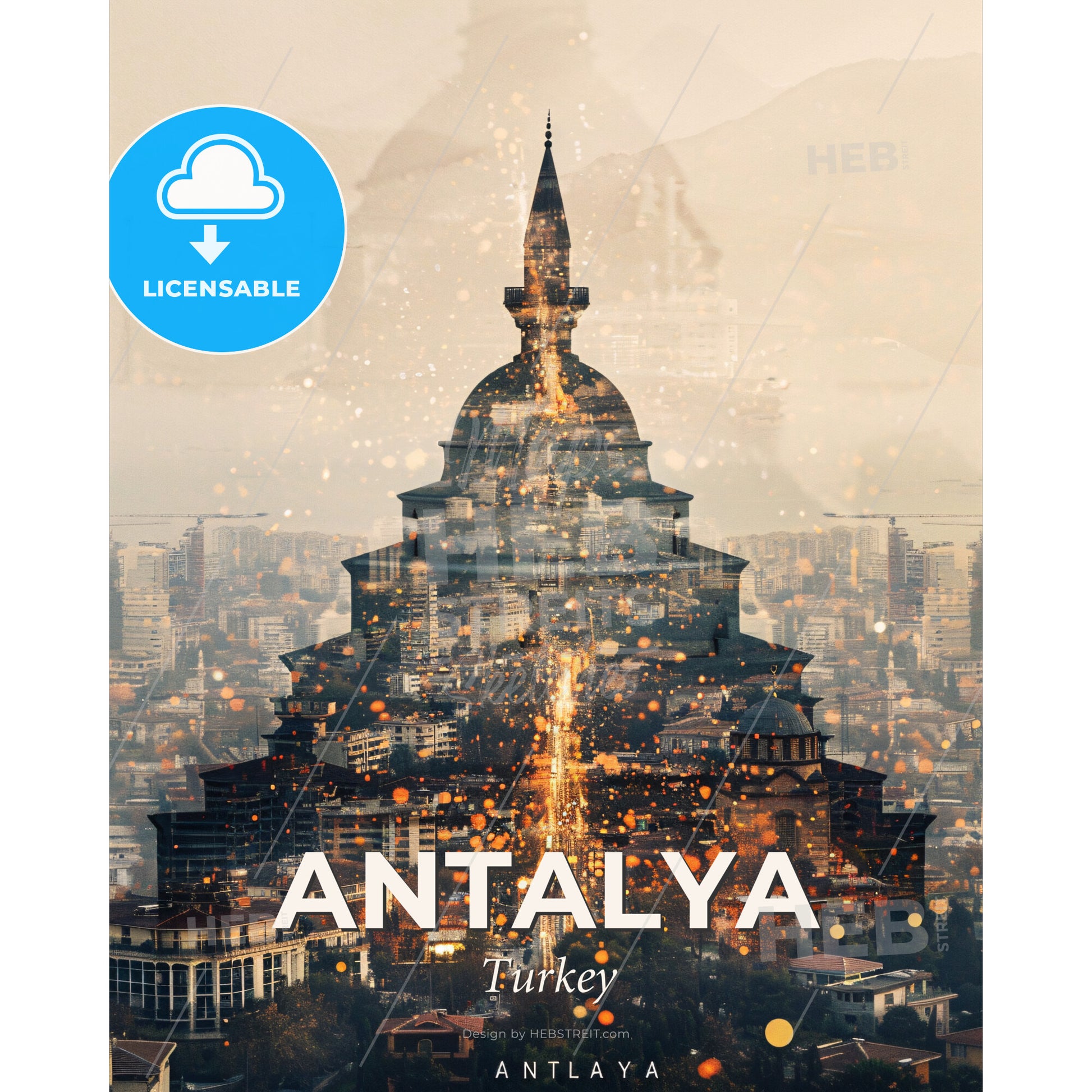Antalya Skyline Composite Art Poster - A city with a tall building - Square format print template