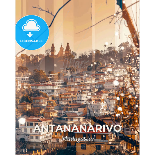 Antananarivo City Skyline Art Poster - A city with buildings and trees - Square format print template