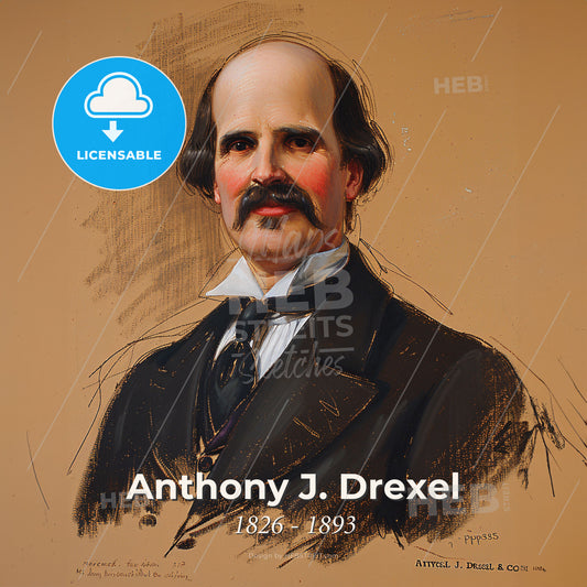 Anthony J. Drexel, 1826 - 1893, American banker - A Painting Of A Man With A Mustache Print Template