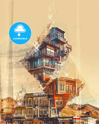 Antofagasta Skyline Art: City Icons on Beige - A building with many windows