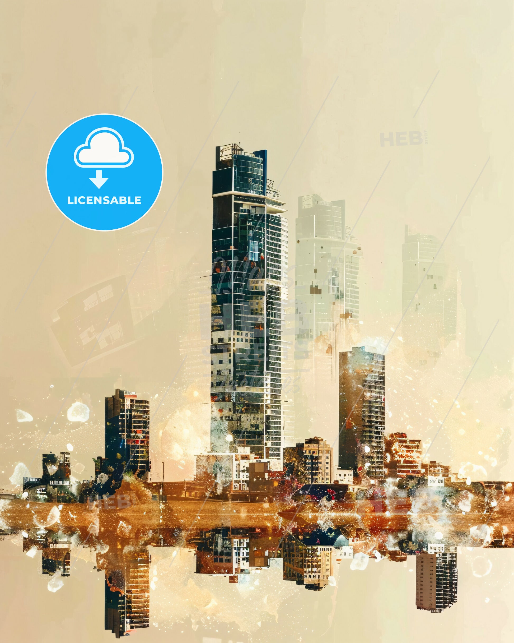 Antofagasta Cityscape Impressionist Art Poster - A city skyline with water reflection