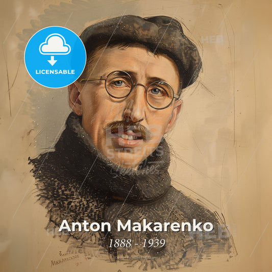 Anton Makarenko, 1888 - 1939, Soviet educator - A Painting Of A Man Wearing Glasses And A Hat Print Template