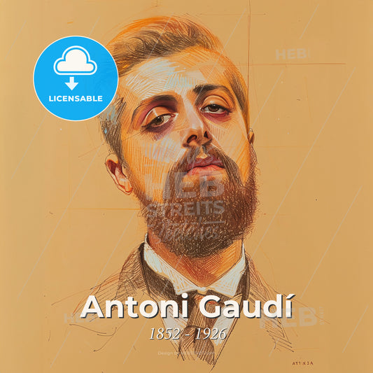 Antoni Gaudí, 1852 - 1926, Spanish architect - A Drawing Of A Man With A Beard Print Template