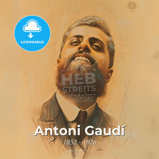 Antoni Gaudí, 1852 - 1926, Spanish architect - A Drawing Of A Man With A Beard Print Template