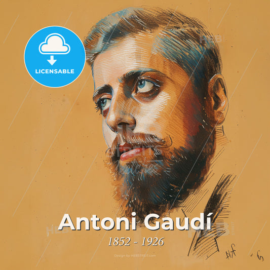 Antoni Gaudí, 1852 - 1926, Spanish architect - A Drawing Of A Man With A Beard Print Template