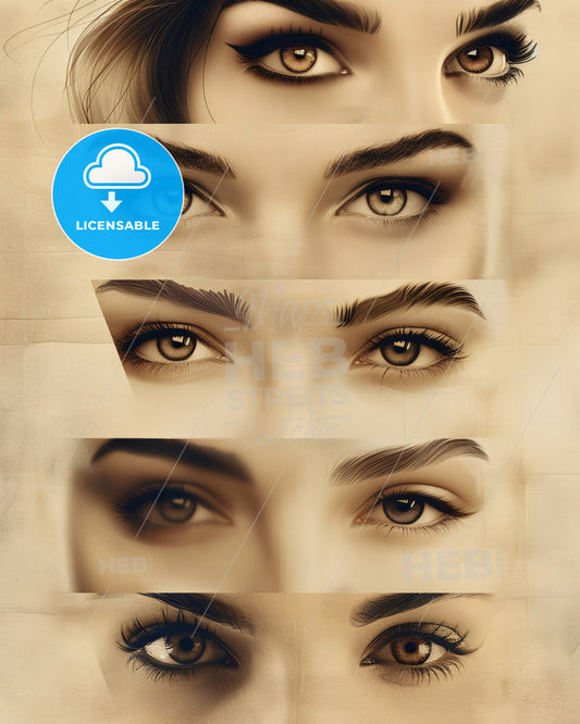 Minimalist Monochrome Face Art on Beige - A collage of different types of eyes