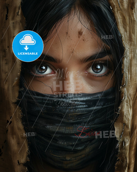 Minimalistic Face Art Silhouette Poster - A woman with a scarf over her face