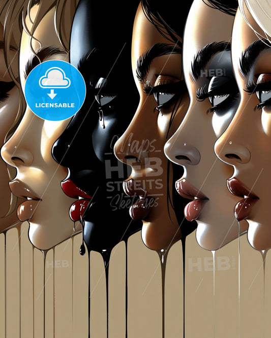 Faces Detailed Coloring Page Beige Background - A group of women with different skin colors