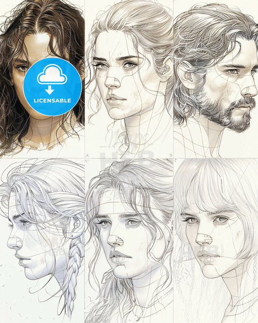 Iconic Movie and TV Stars Monochrome Coloring Page - A collage of a woman's face