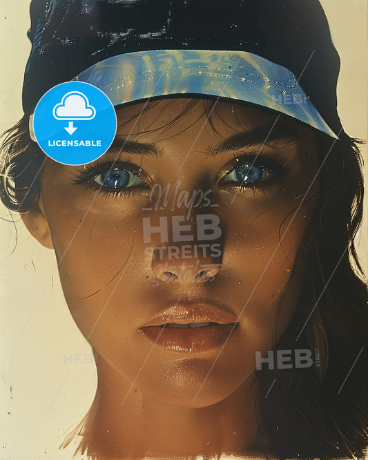 Minimalist Printable Film Star Coloring Page - A woman with blue eyes wearing a hat