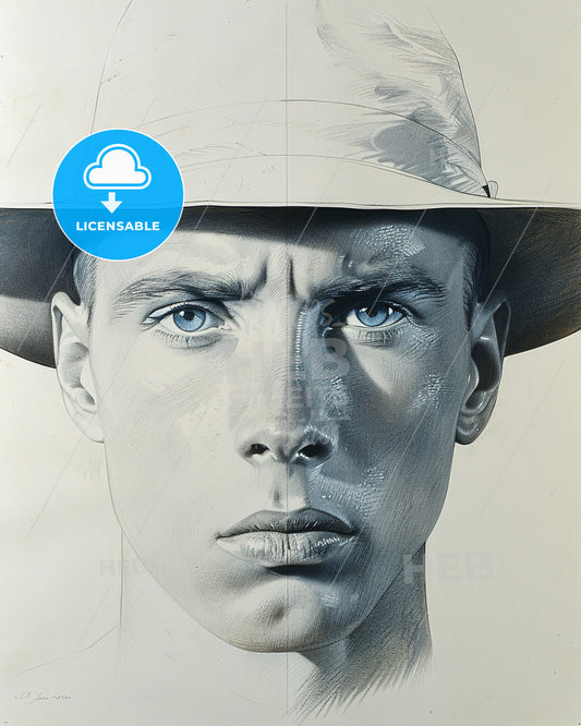 Beige Background Celebrity Silhouettes Coloring Page - A drawing of a man wearing a hat