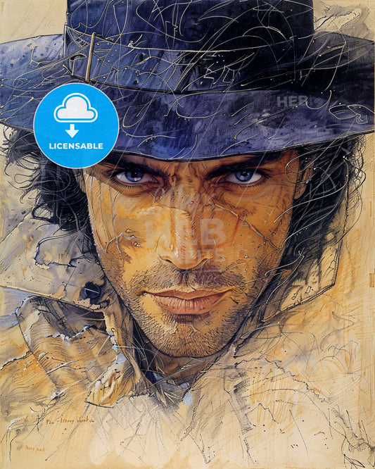 Celebrity Silhouettes Simple Coloring Page - A man with blue eyes wearing a hat