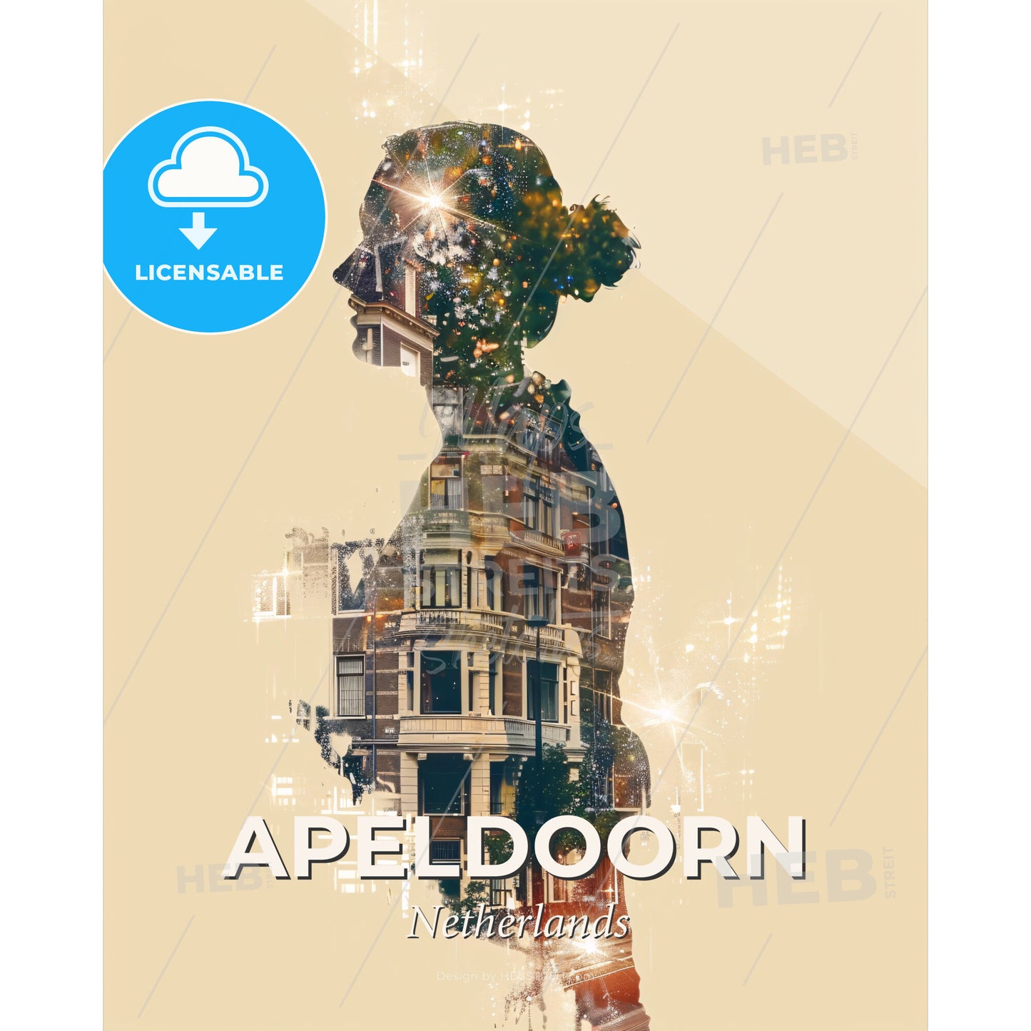 Apeldoorn Skyline City Lights Poster Art - A double exposure of a woman's face - Square format print template