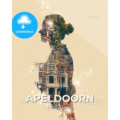 Apeldoorn Skyline City Lights Poster Art - A double exposure of a woman's face - Square format print template