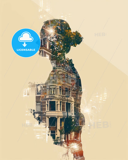 Apeldoorn Skyline City Lights Poster Art - A double exposure of a woman's face