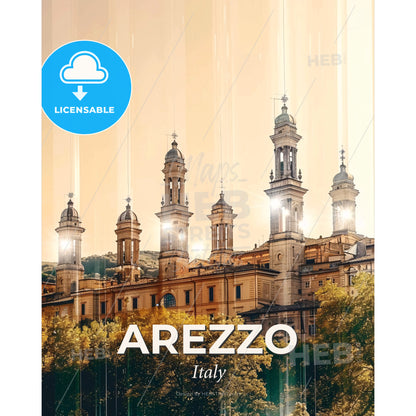 Arezzo Skyline Poster with Local Architecture - A building with many towers - Square format print template