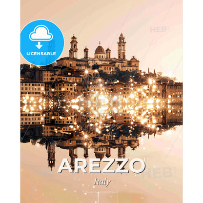 Arezzo City Skyline Artistic Composite Poster - A city with lights reflecting in water - Square format print template