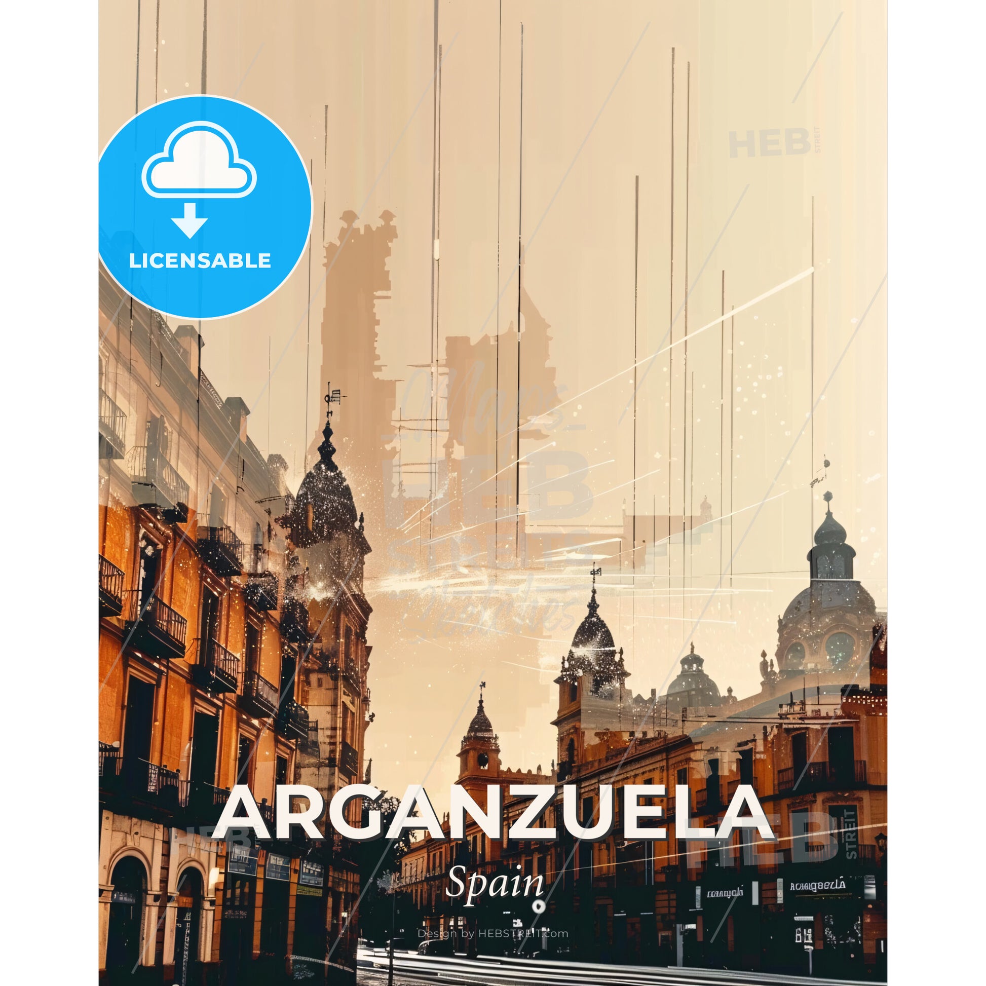 Arganzuela Cityscape: Double Exposure Composite Skyline - A group of buildings with towers and spires - Square format print template