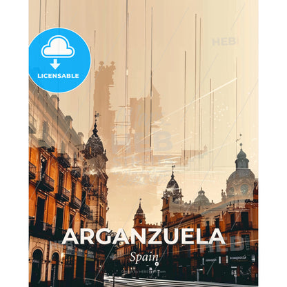 Arganzuela Cityscape: Double Exposure Composite Skyline - A group of buildings with towers and spires - Square format print template