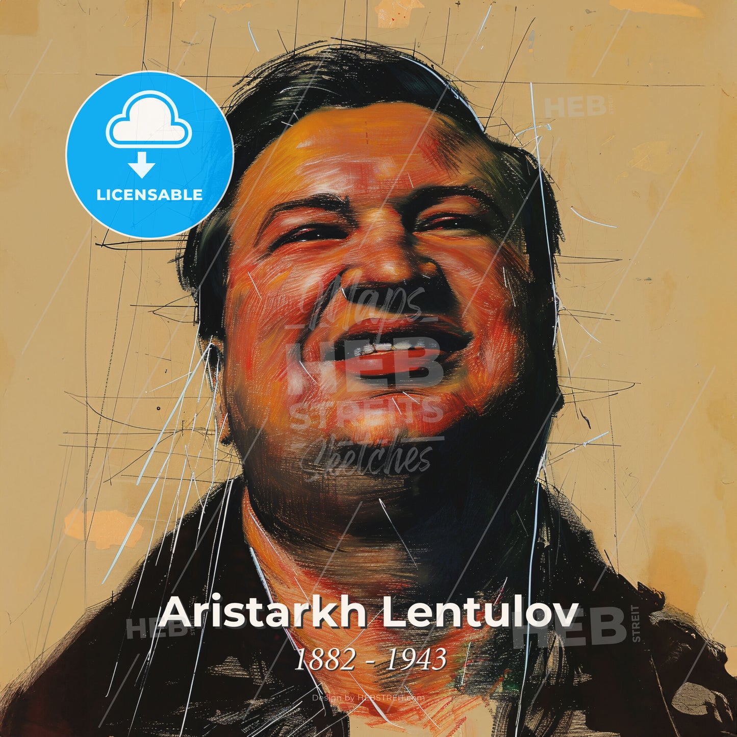 Aristarkh Lentulov, 1882 - 1943, Russian painter - A Man Smiling With A Yellow Background Print Template