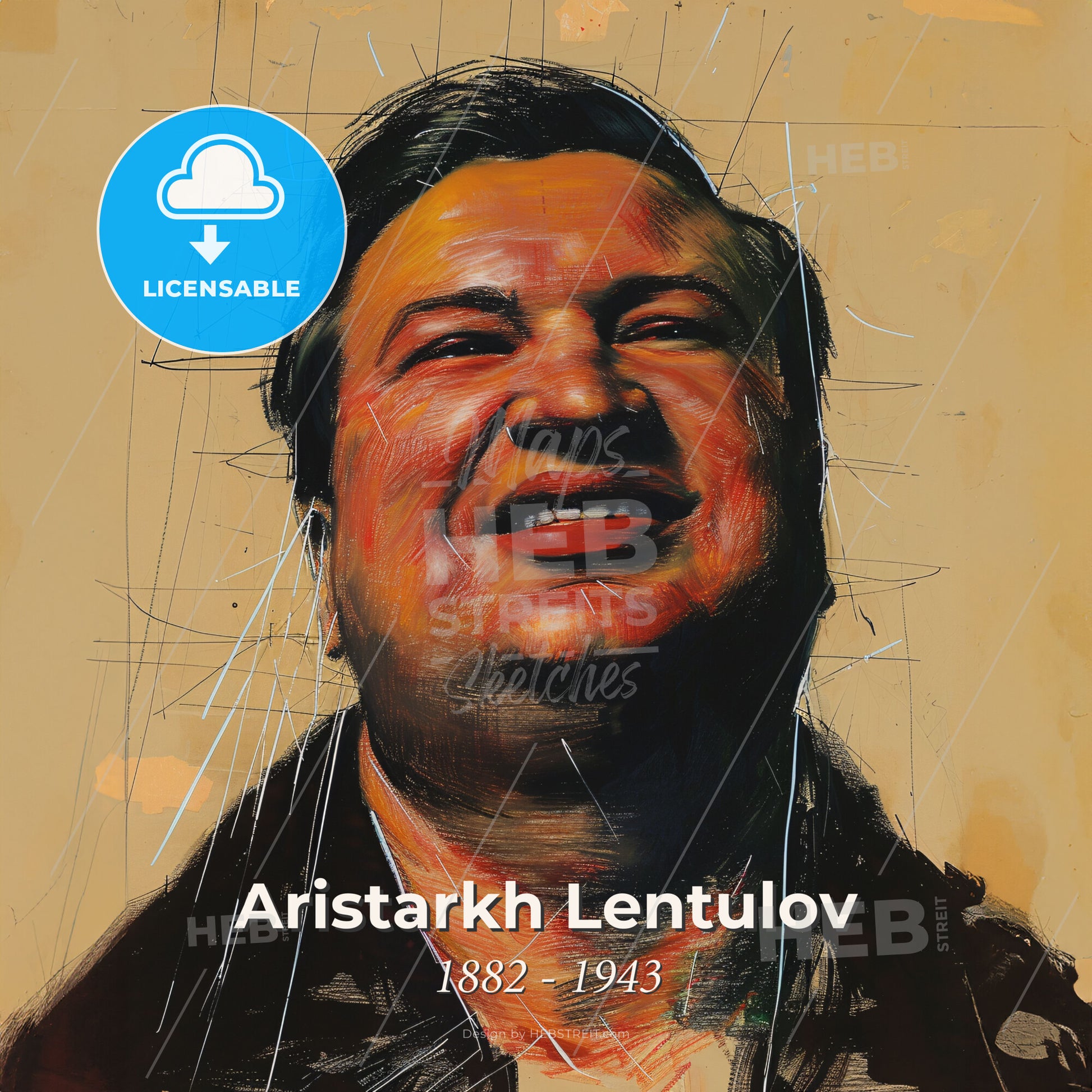 Aristarkh Lentulov, 1882 - 1943, Russian painter - A Man Smiling With A Yellow Background Print Template