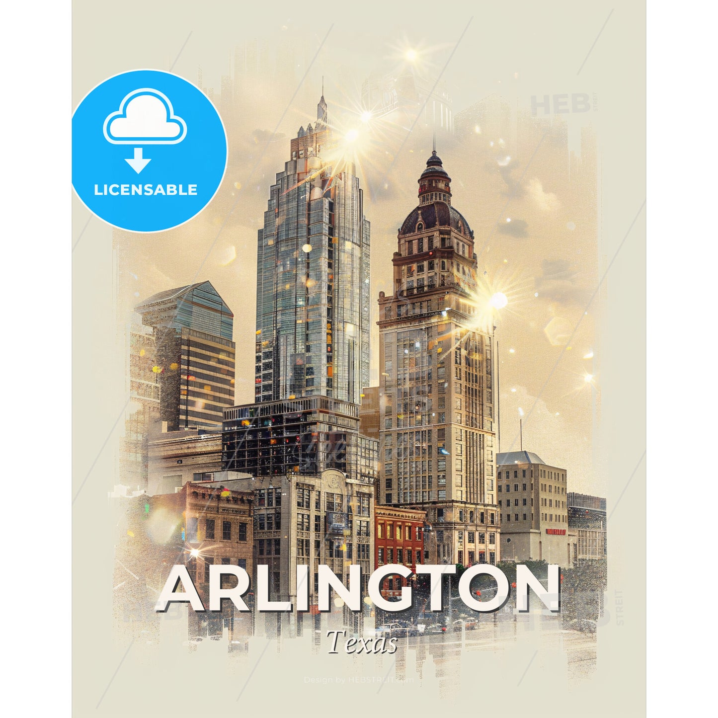 Arlington Skyline: City Lights, Sparkling Charm - A city skyline with many tall buildings - Square format print template