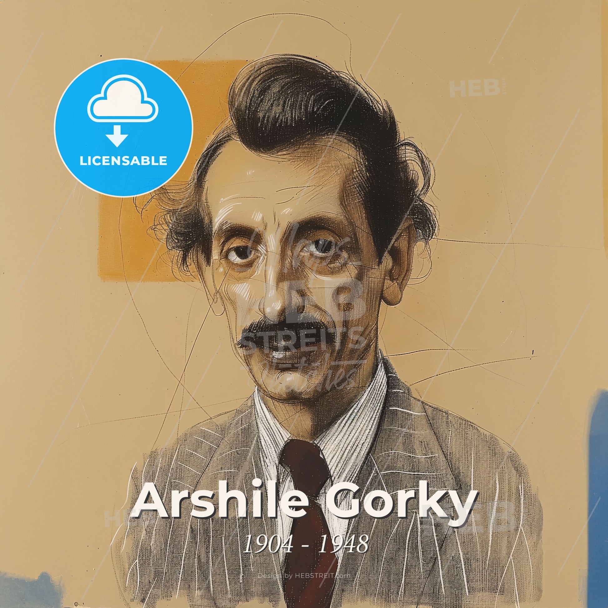 Arshile Gorky, 1904 - 1948, Armenian-American painter - A Man With A Mustache And A Suit Print Template