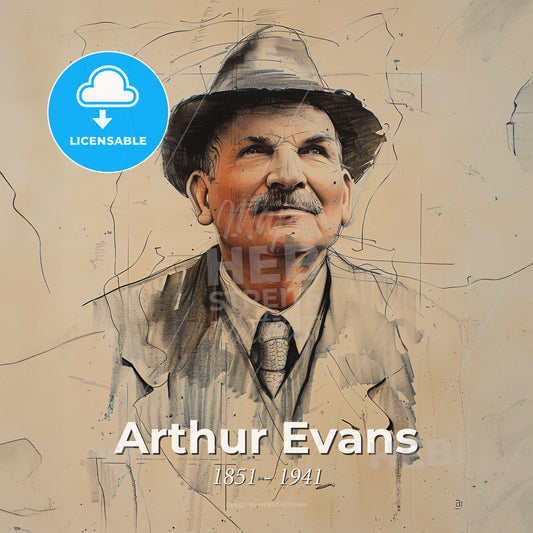 Arthur Evans, 1851 - 1941, British archaeologist - A Drawing Of A Man In A Hat Print Template