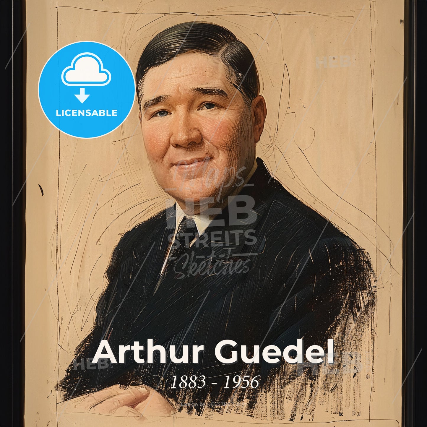 Arthur Guedel, 1883 - 1956, American anesthesiologist - A Portrait Of A Man In A Black Suit Print Template